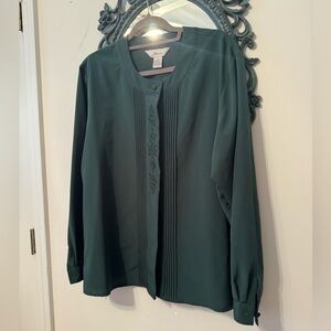 Fashion Attitudes Women's Vintage Solid Green Pleated   Blouse Sz 16